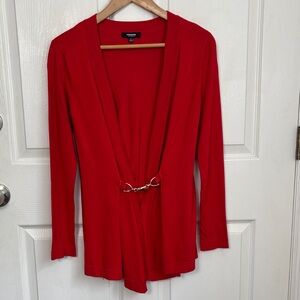 PREMISE Studio bright red cardigan buckle closure sz Small slinky dressy holiday